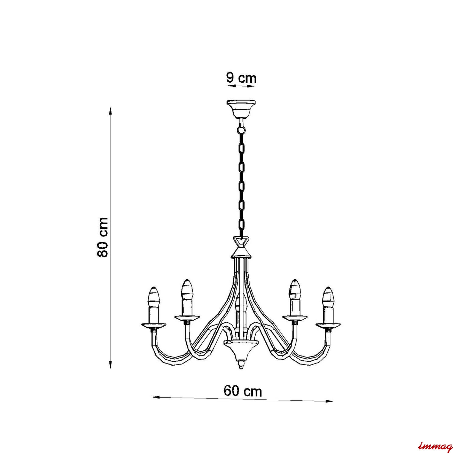 Lampa wisząca MINERWA 5 czarna żyrandol SL.0218 SOLLUX LIGHTING - wymiary
