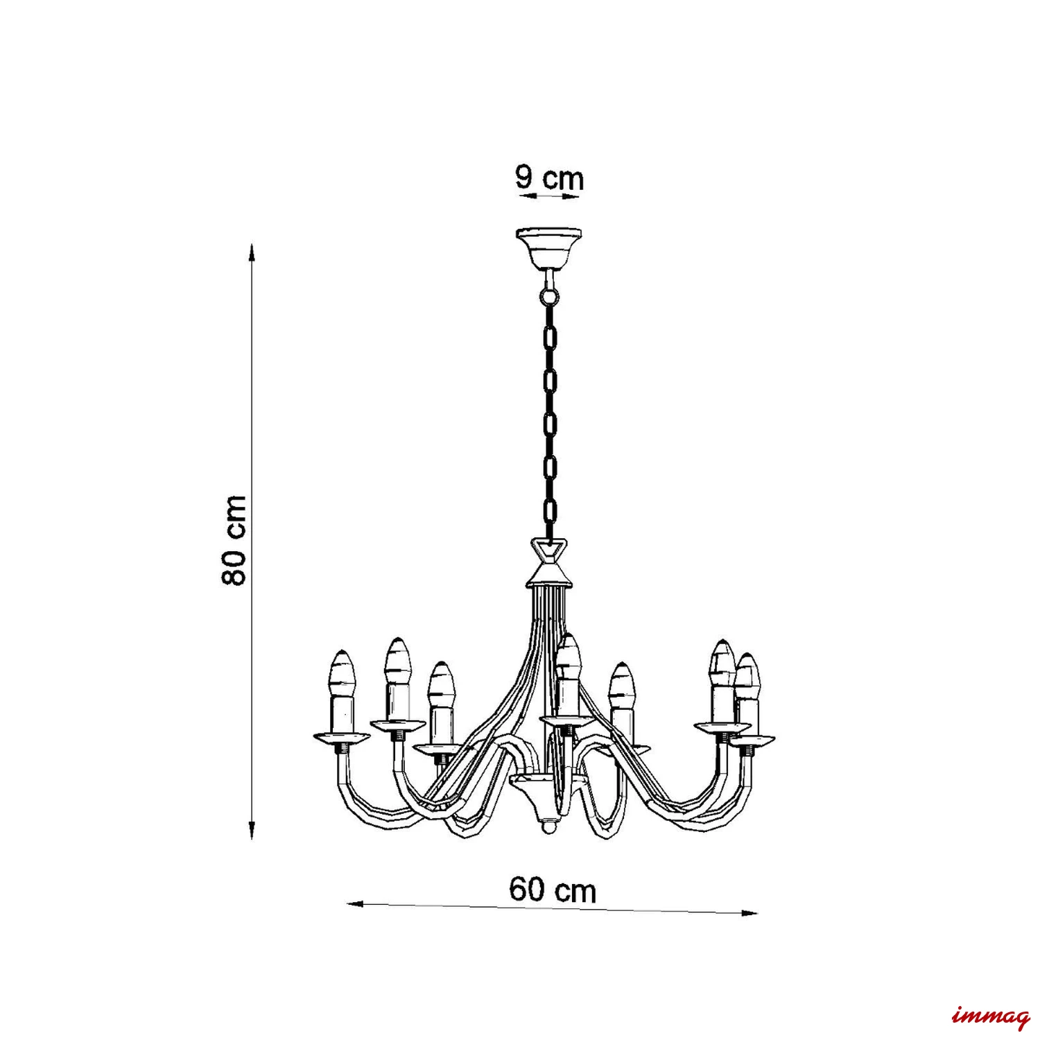 Lampa wisząca MINERWA 7 czarna żyrandol SL.0219 SOLLUX LIGHTING - wymiary