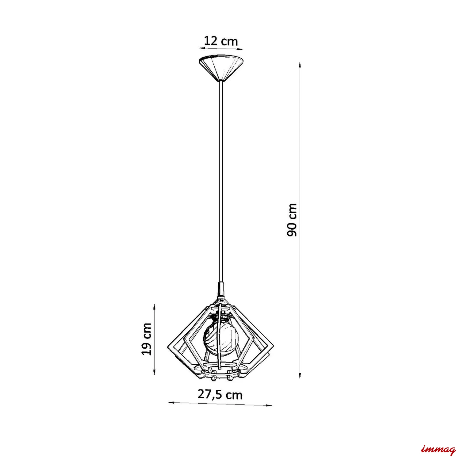 Lampa wisząca POMPELMO naturalne drewno zwis SL.0393 SOLLUX LIGHTING - wymiary