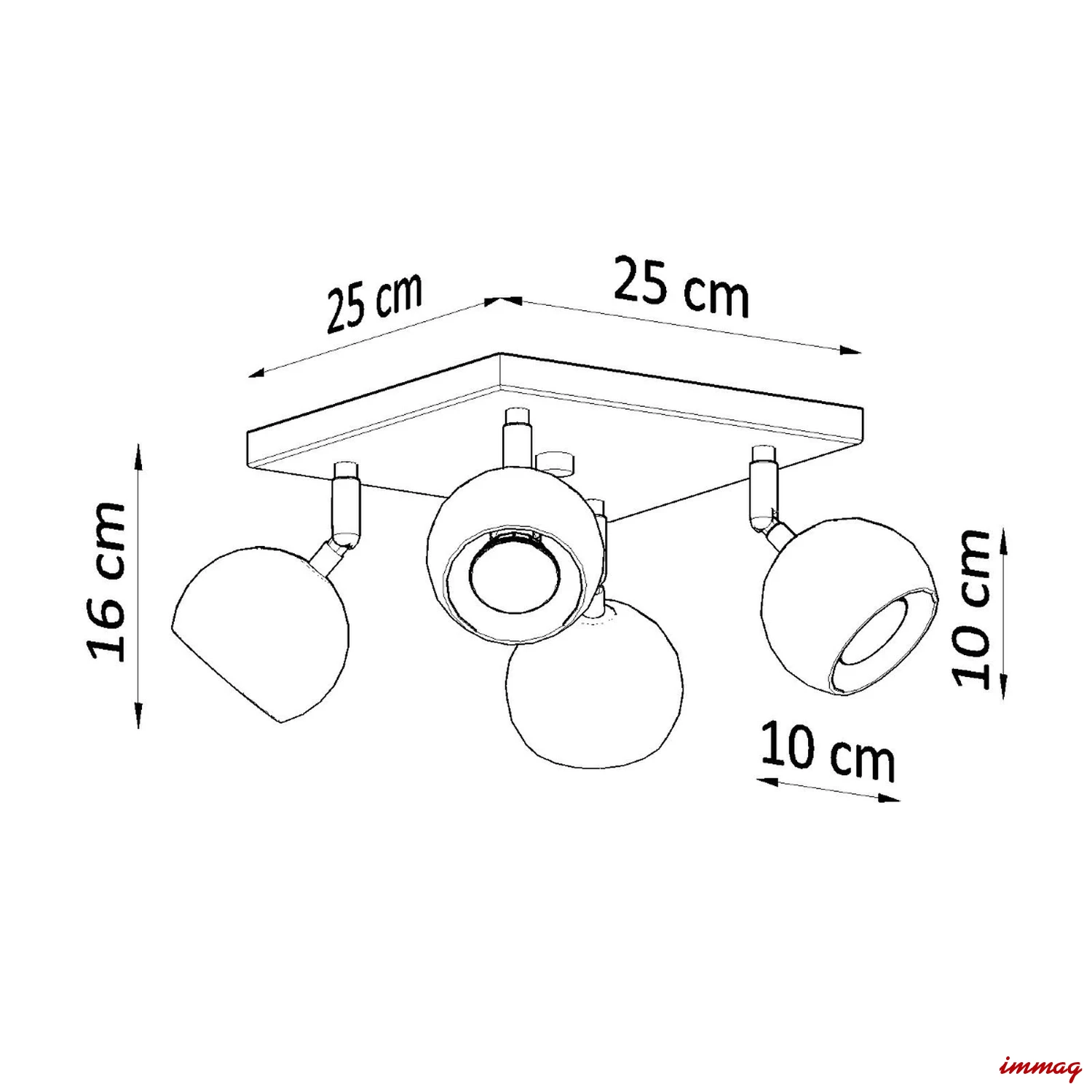 Lampa sufitowa OCULARE 4 biała plafon SL.0440 SOLLUX LIGHTING - wymiary
