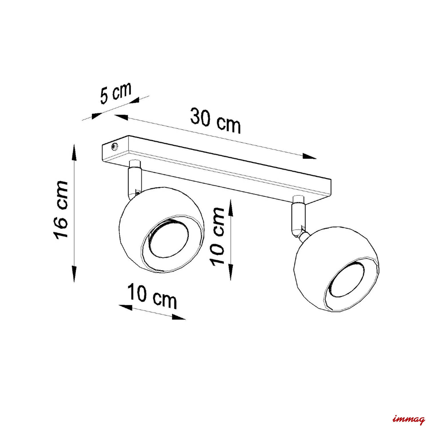Lampa sufitowa OCULARE 2 czarna plafon SL.0444 SOLLUX LIGHTING - wymiary