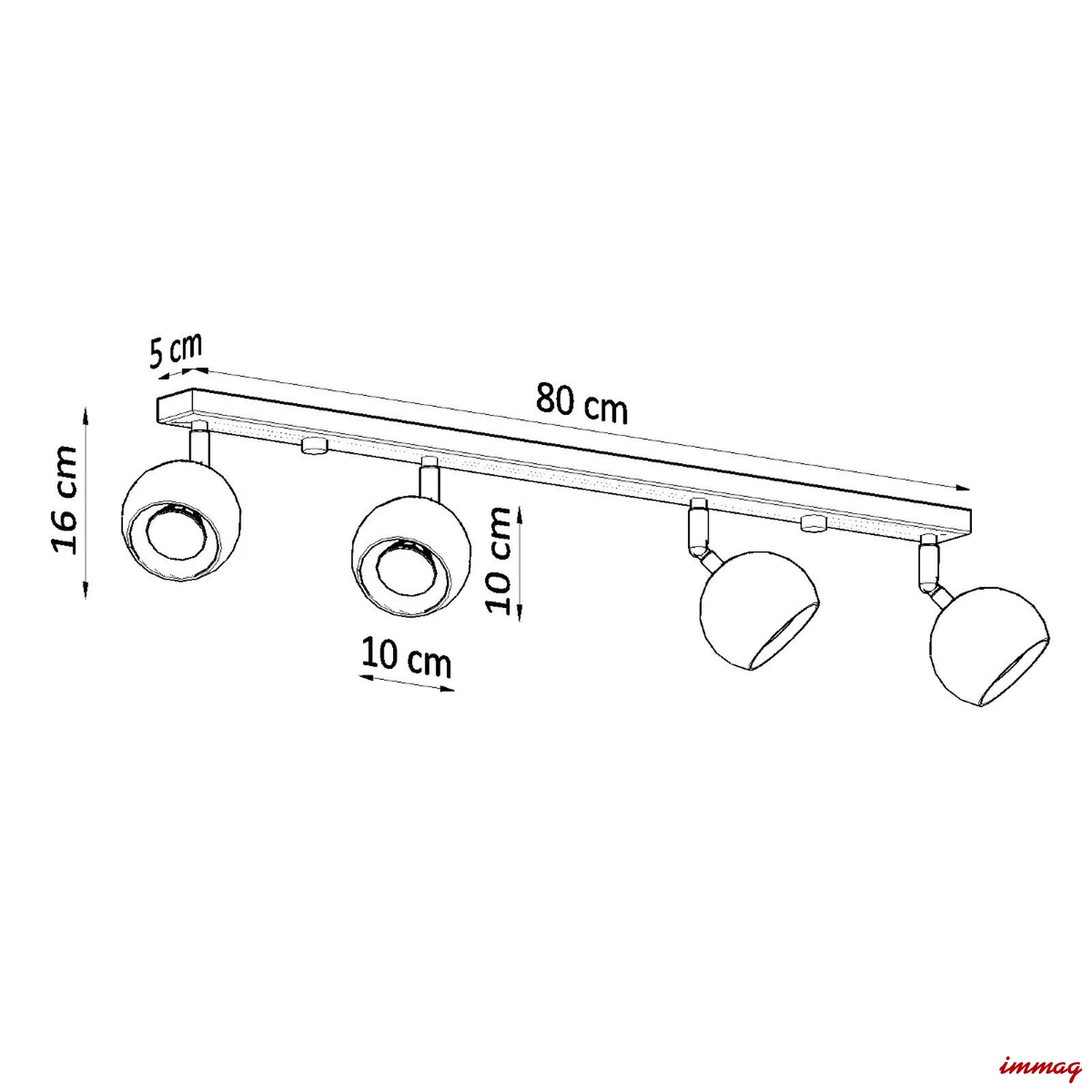 Lampa sufitowa OCULARE 4L czarna plafon SL.0447 SOLLUX LIGHTING - wymiary