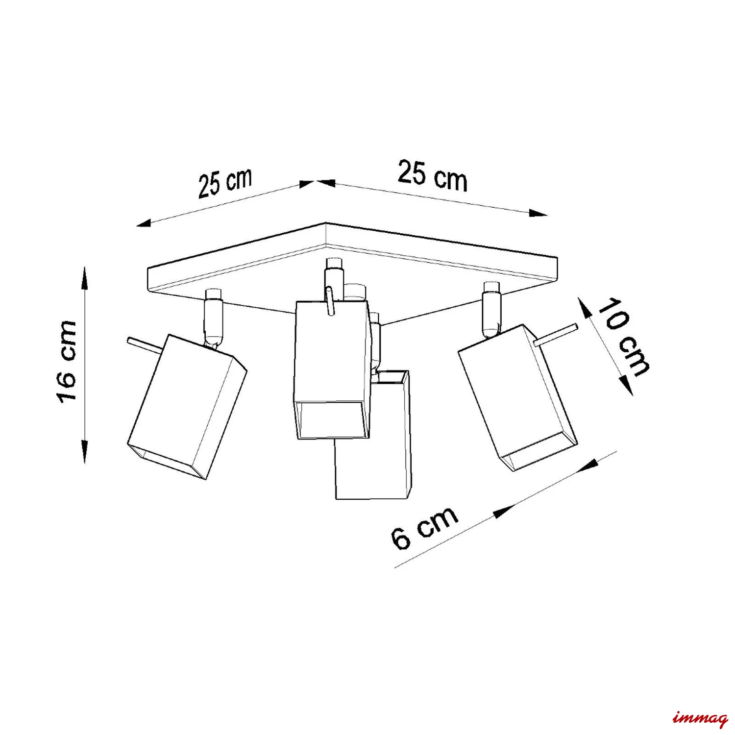 Lampa sufitowa MERIDA 4 szara plafon SL.0458 SOLLUX LIGHTING - wymiary