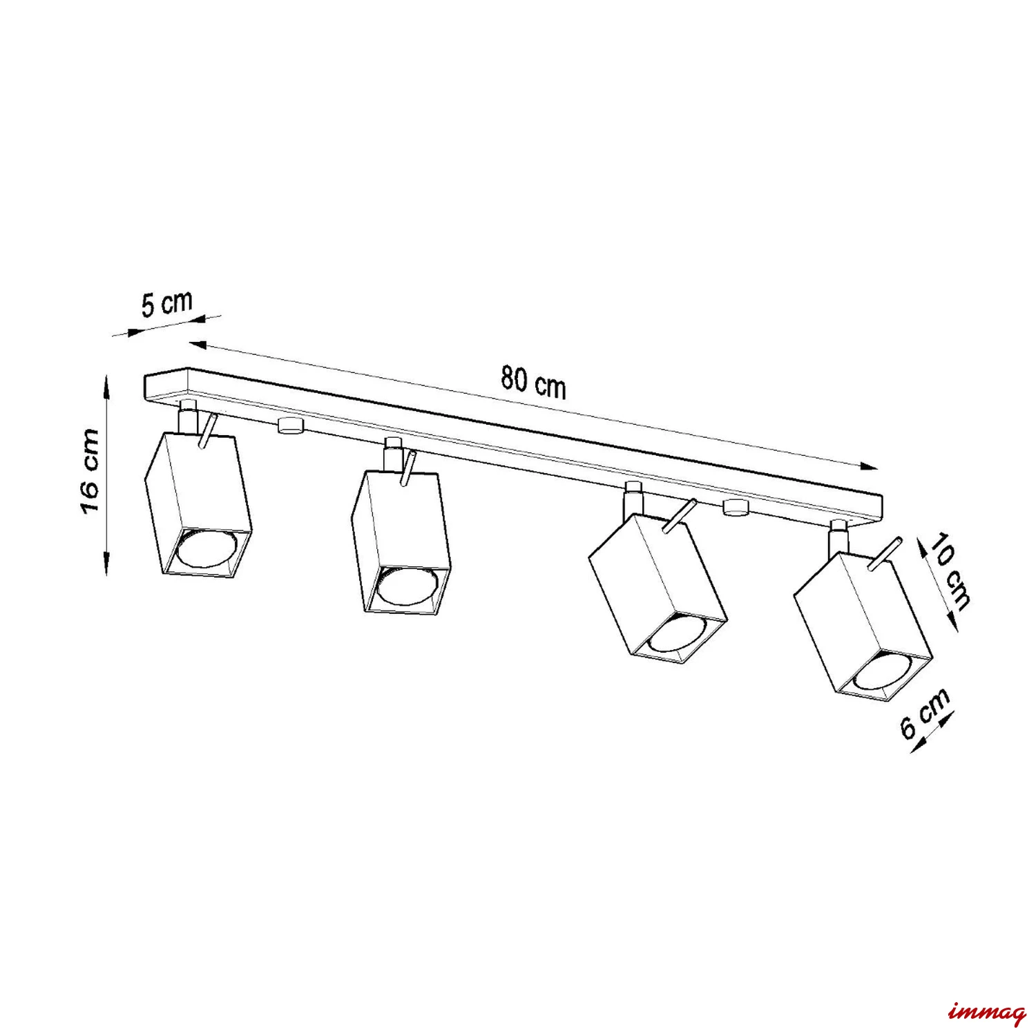 Lampa sufitowa MERIDA 4L czarna plafon SL.0459 SOLLUX LIGHTING - wymiary