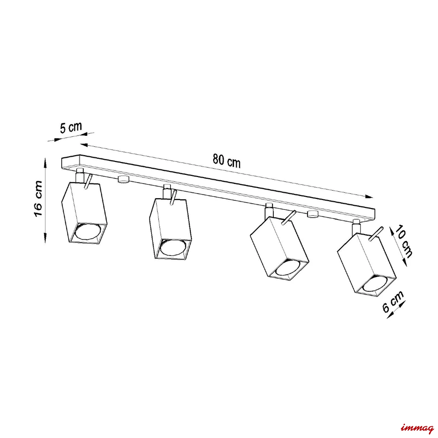 Lampa sufitowa MERIDA 4L szara plafon SL.0461 SOLLUX LIGHTING - wymiary