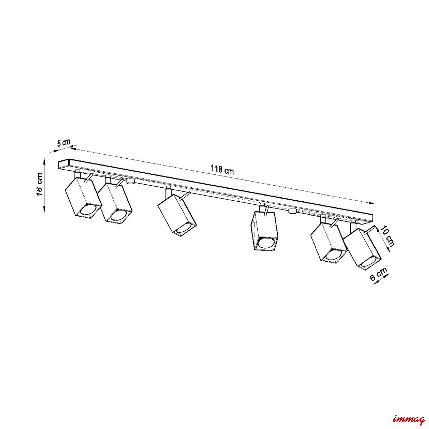Lampa sufitowa MERIDA 6L szara plafon SL.0462 SOLLUX LIGHTING - wymiary