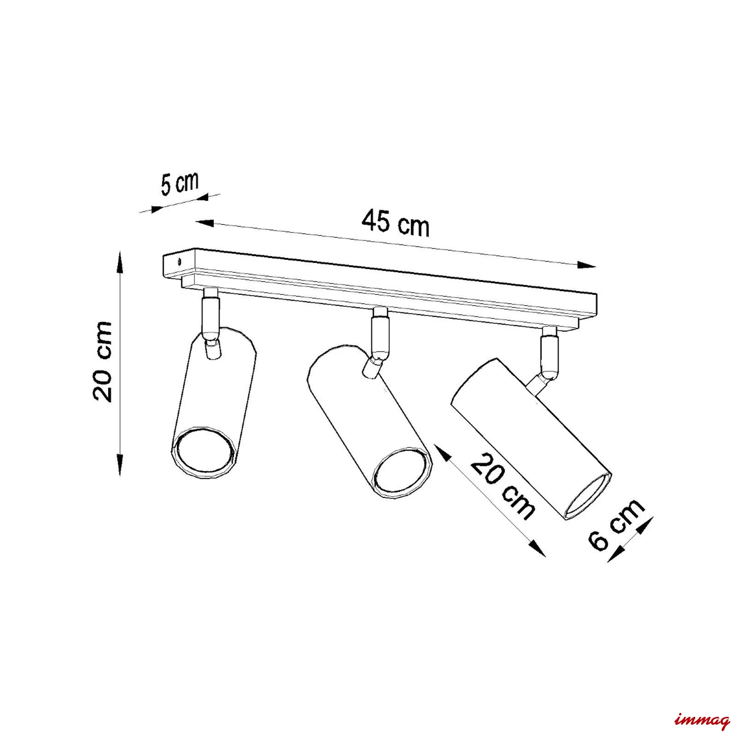 Lampa sufitowa DIREZIONE 3 biała plafon SL.0497 SOLLUX LIGHTING - wymiary