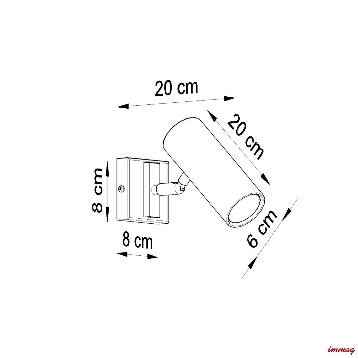 Lampa ścienna DIREZIONE czarna kinkiet SL.0498 SOLLUX LIGHTING - wymiary