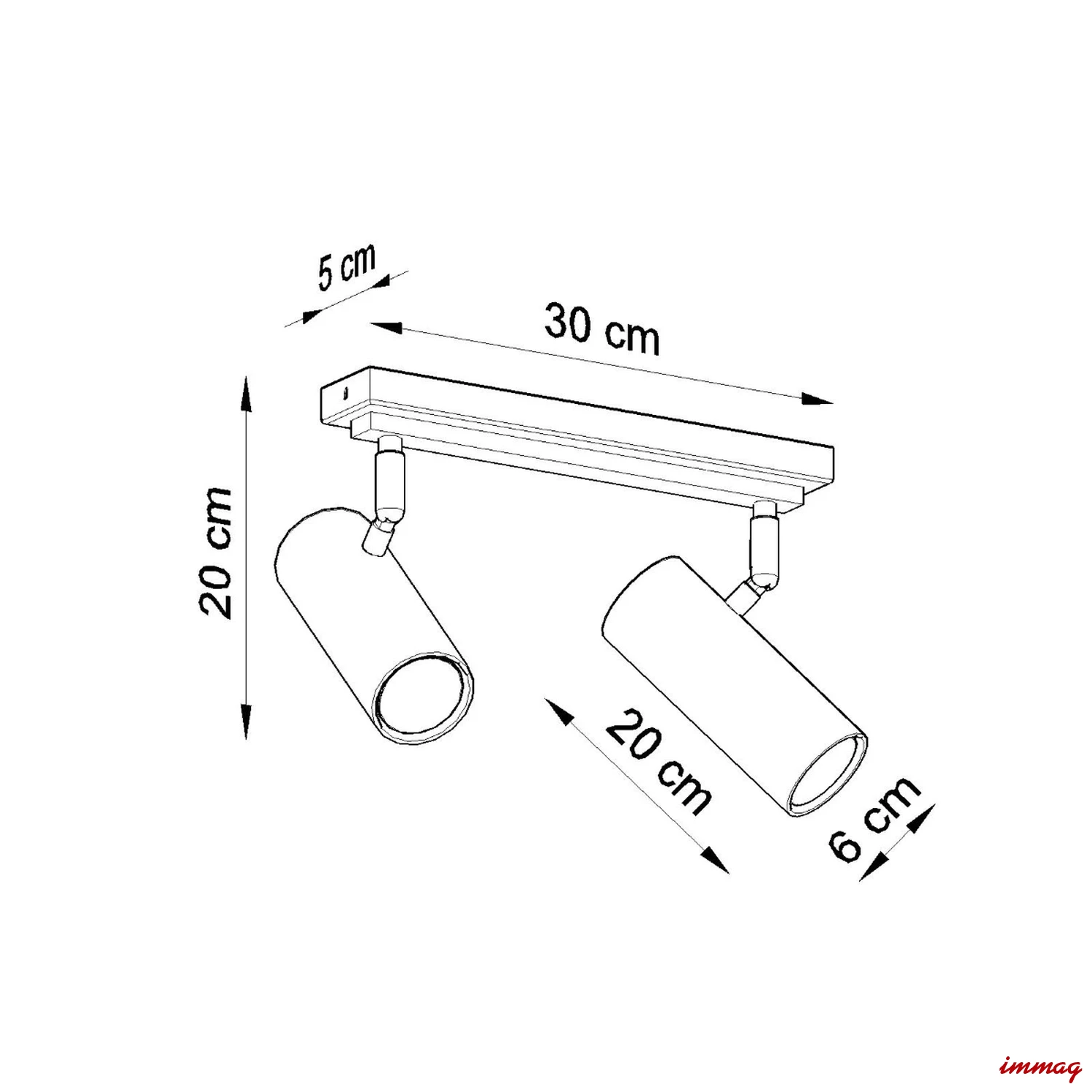 Lampa sufitowa DIREZIONE 2 czarna plafon SL.0500 SOLLUX LIGHTING - wymiary