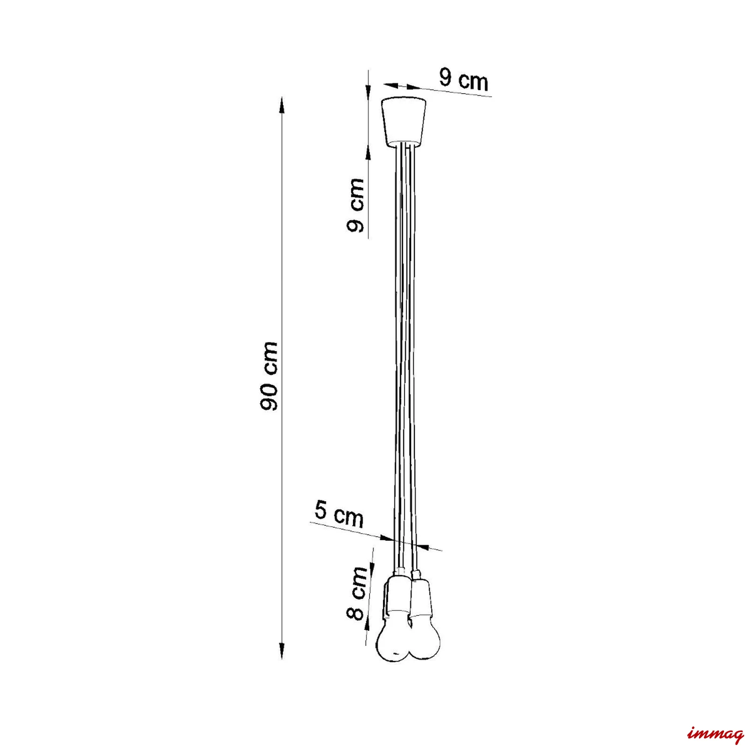Lampa wisząca DIEGO 3 czarna zwis SL.0573 SOLLUX LIGHTING - wymiary