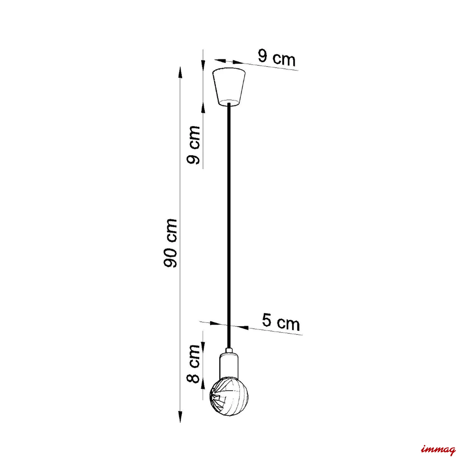 Lampa wisząca DIEGO 1 zielona zwis SL.0581 SOLLUX LIGHTING - wymiary