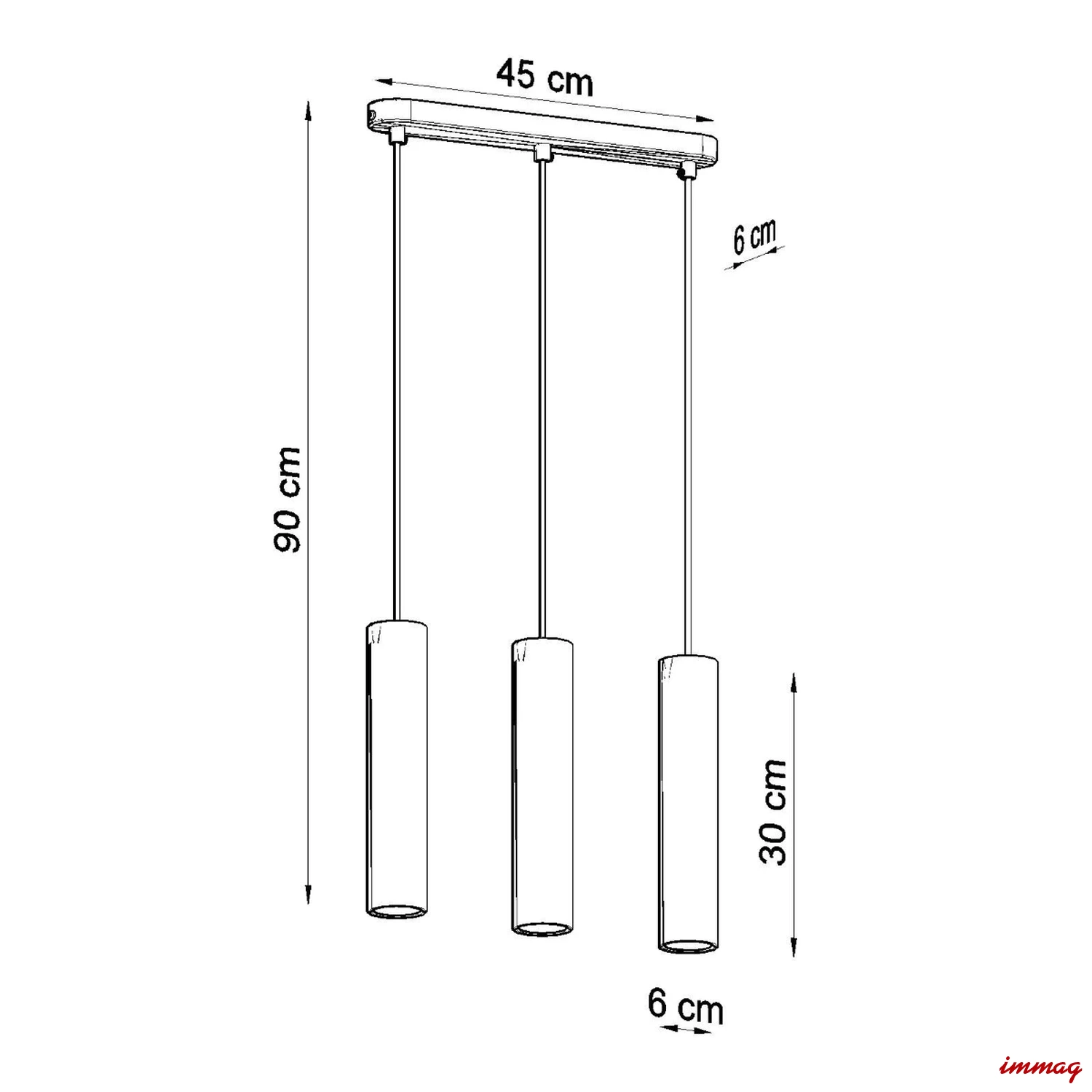 Lampa wisząca LINO 3L zwis SL.0638 SOLLUX LIGHTING - wymiary