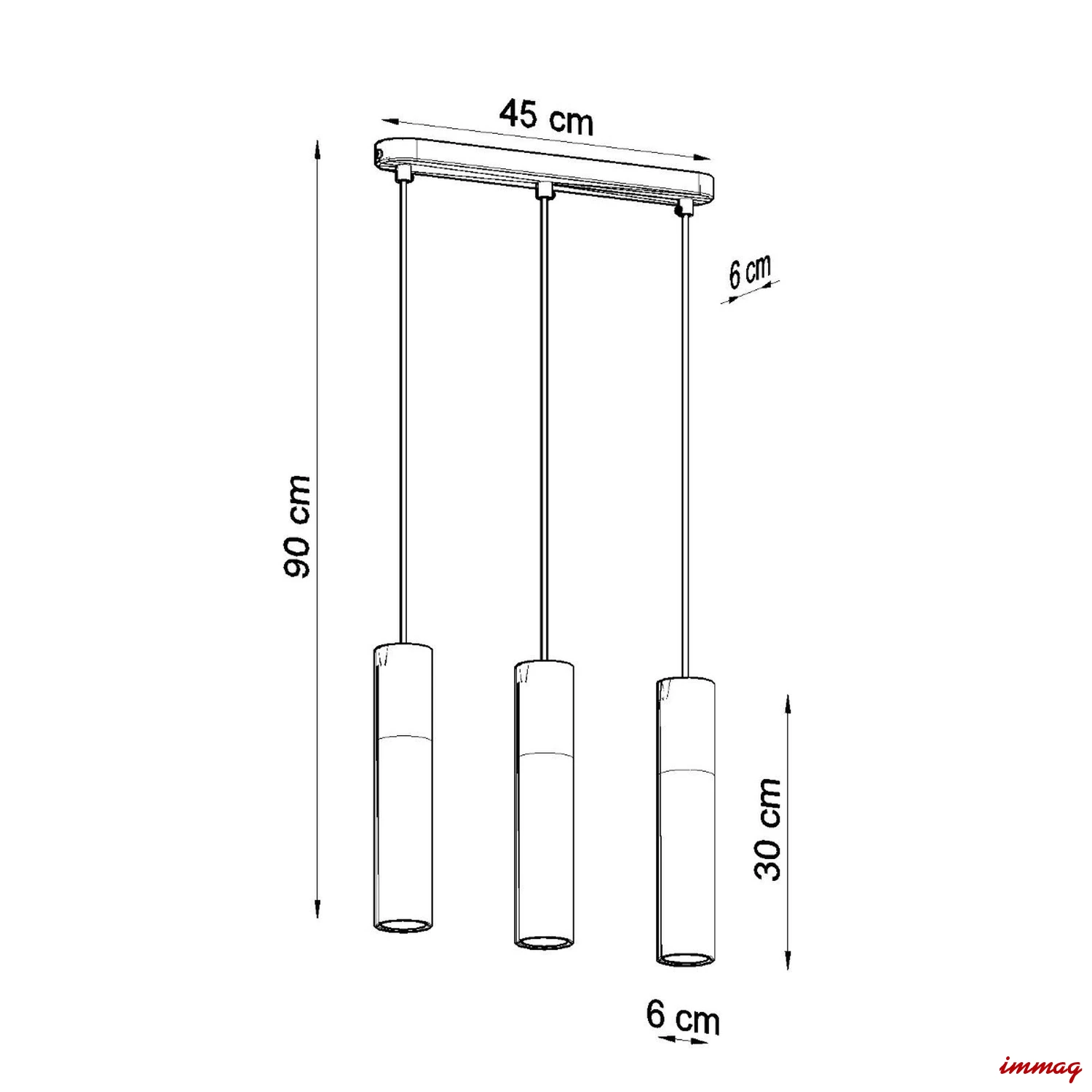 Lampa wisząca BORGIO 3L biała zwis SL.0649 SOLLUX LIGHTING - wymiary