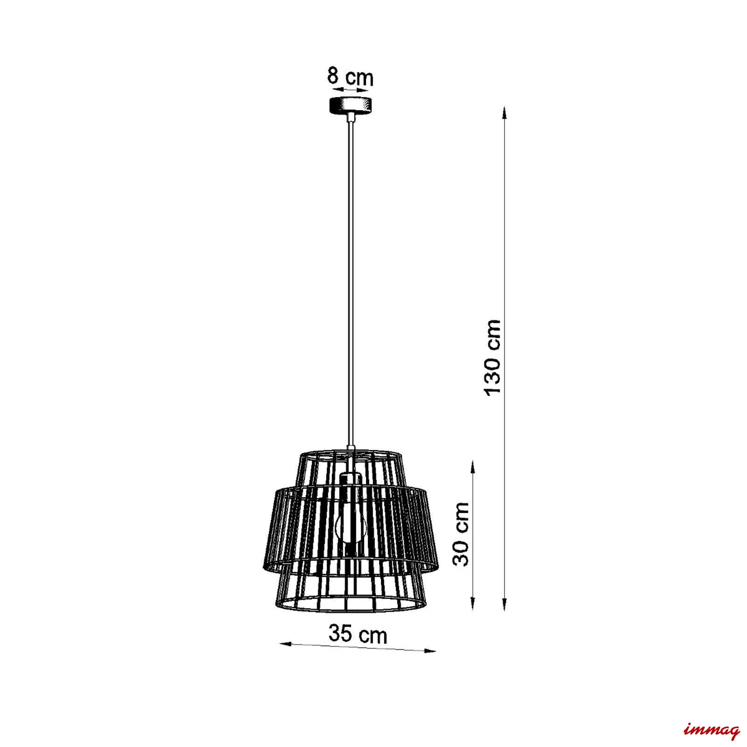 Lampa wisząca GATE czarna zwis SL.0663 SOLLUX LIGHTING - wymiary