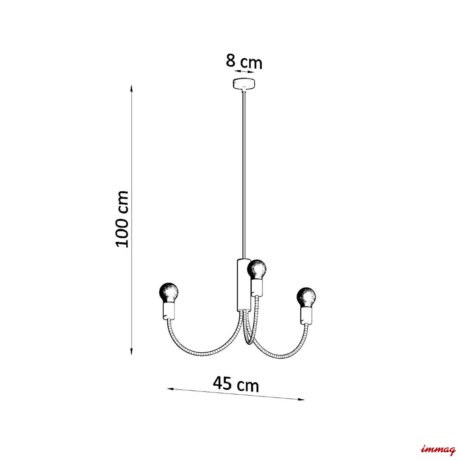 Lampa wisząca PICCOLO 3 czarna żyrandol SL.0856 SOLLUX LIGHTING - wymiary