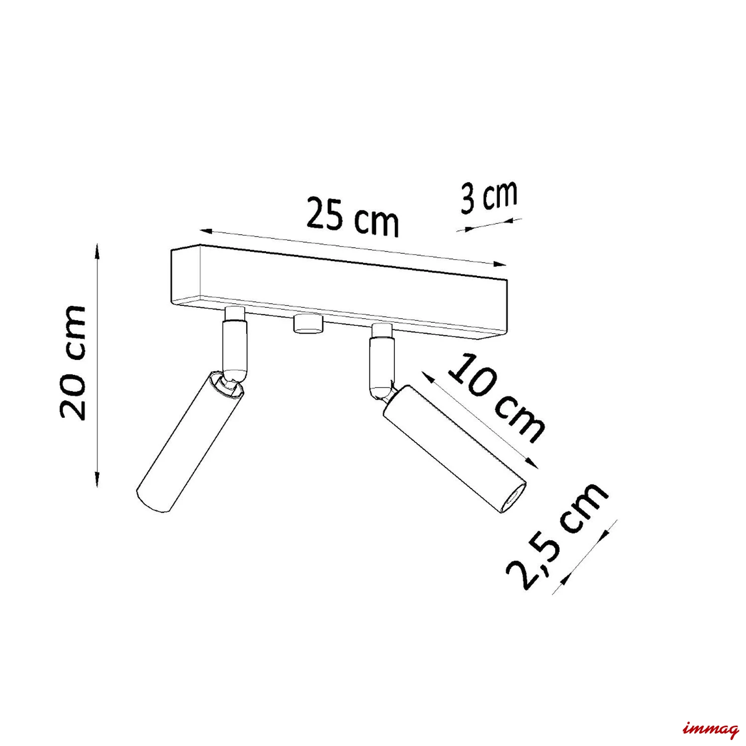 Lampa sufitowa EYETECH 2 czarna plafon SL.0898 SOLLUX LIGHTING - wymiary