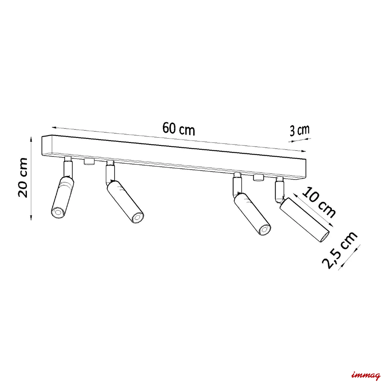 Lampa sufitowa EYETECH 4 czarna plafon SL.0900 SOLLUX LIGHTING - wymiary