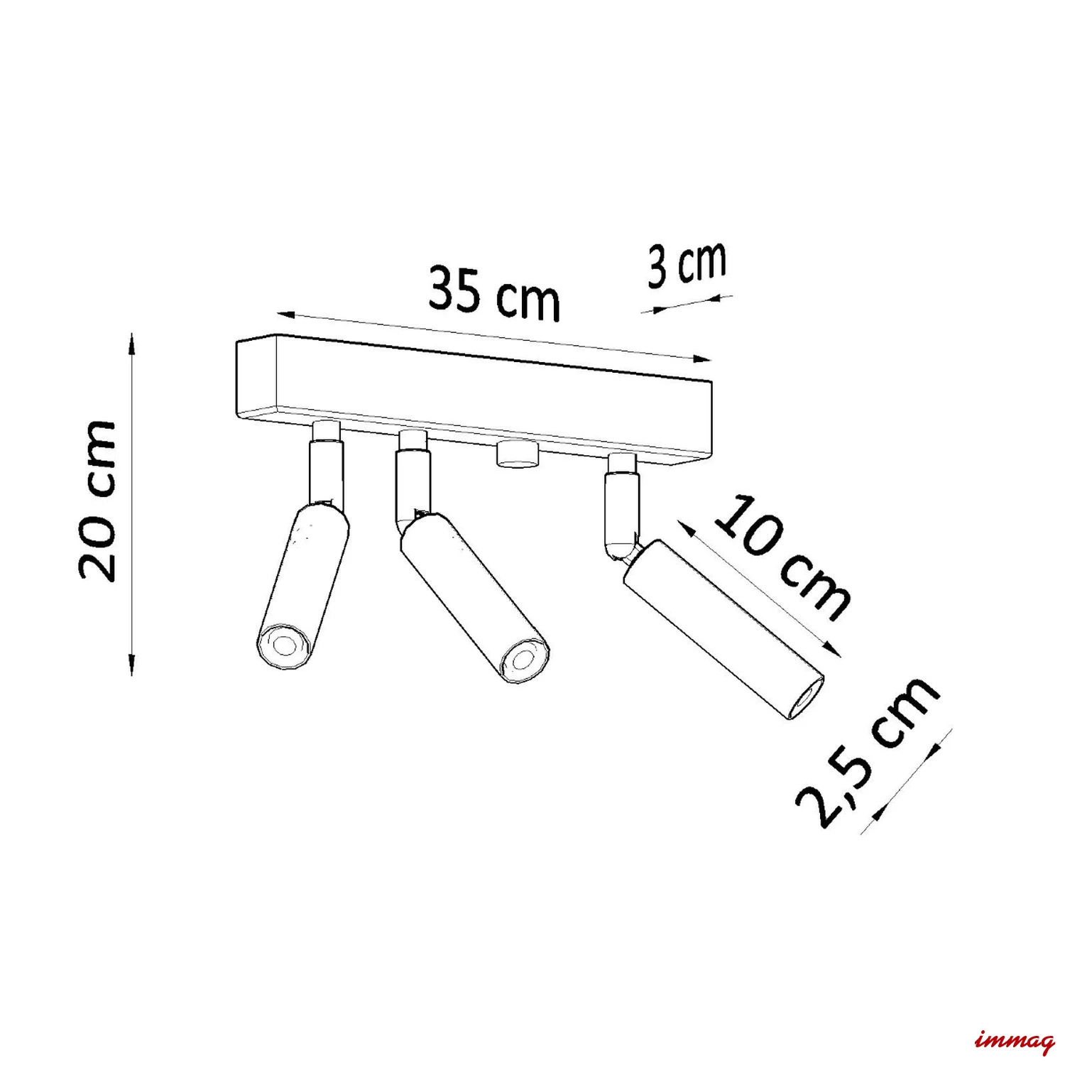 Lampa sufitowa EYETECH 3 biała plafon SL.0904 SOLLUX LIGHTING - wymiary