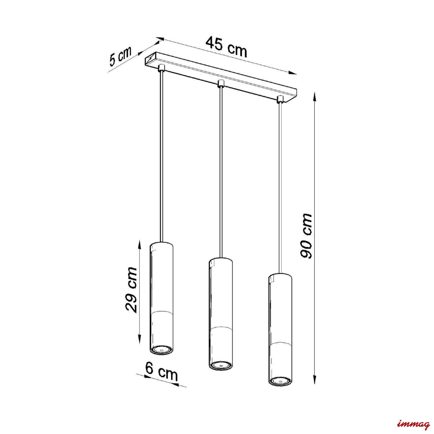 Lampa wisząca LOOPEZ 3L czarny/miedź zwis SL.0948 SOLLUX LIGHTING - wymiary