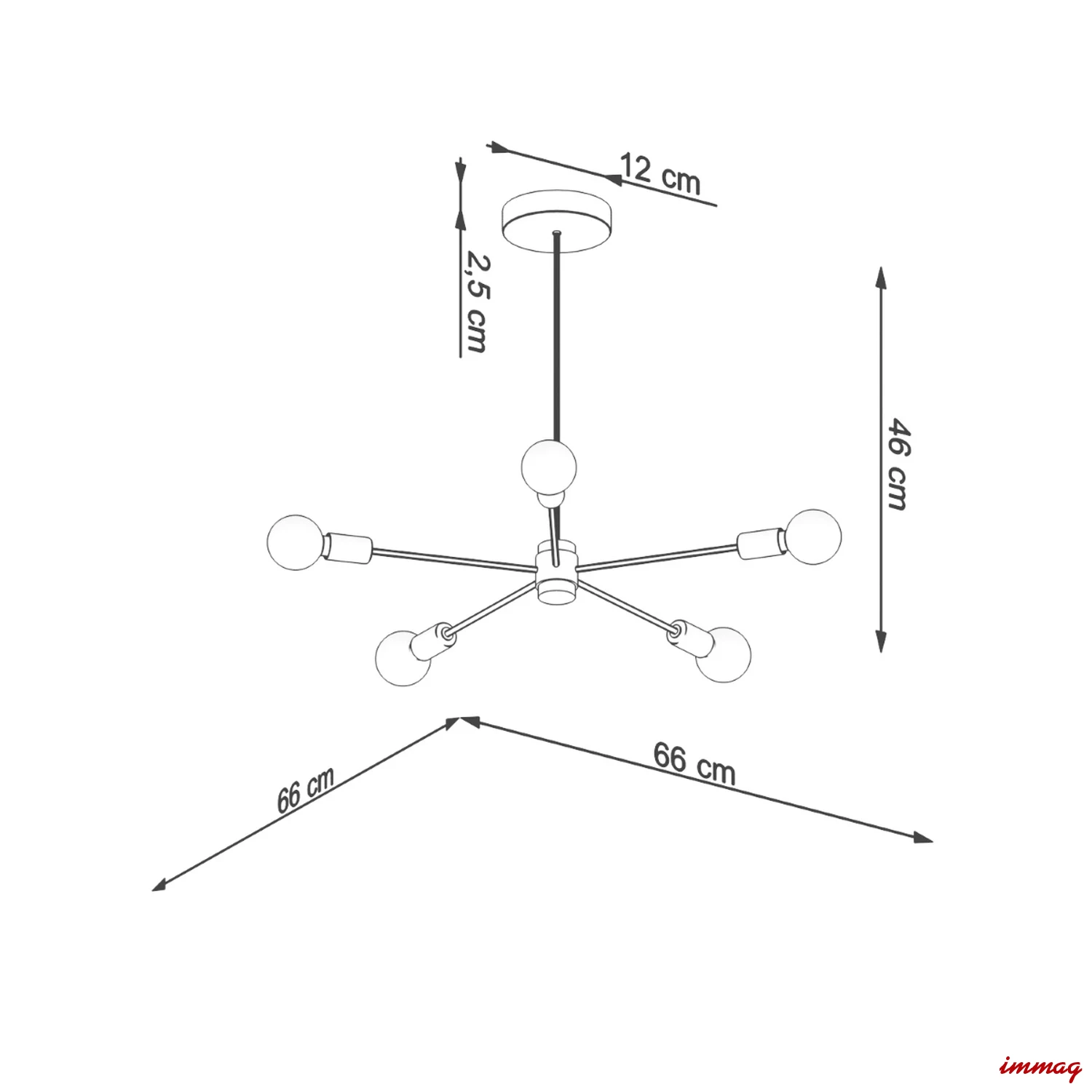 Lampa wisząca LANGO 5 czarna żyrandol SL.1022 SOLLUX LIGHTING - wymiary