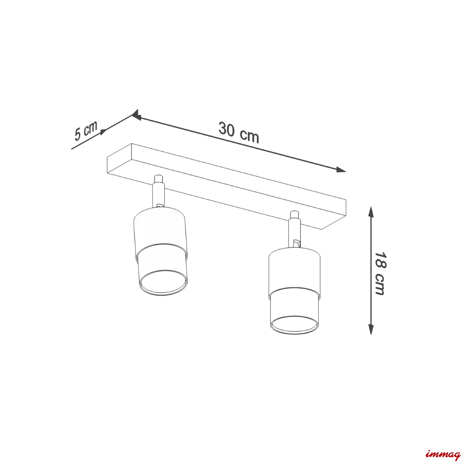 Lampa sufitowa NERO 2 czarny/chrom plafon SL.1065 SOLLUX LIGHTING - wymiary
