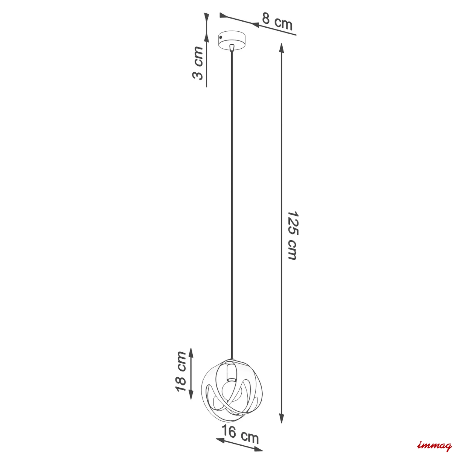 Lampa wisząca TULOS 1 biała zwis SL.1083 SOLLUX LIGHTING - wymiary