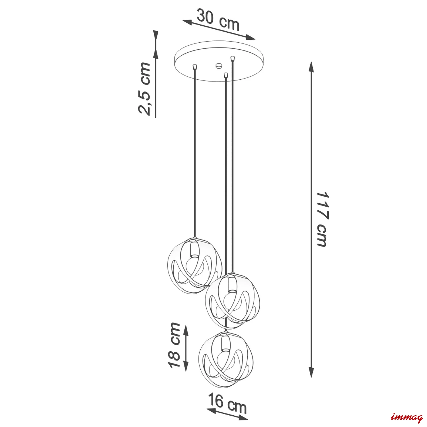 Lampa wisząca TULOS 3P biała zwis SL.1084 SOLLUX LIGHTING - wymiary