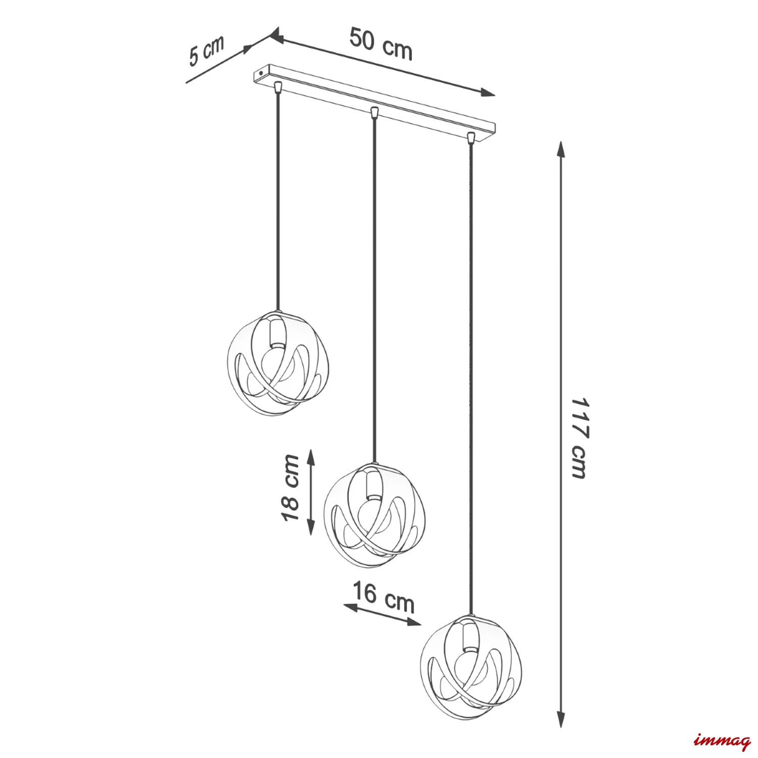 Lampa wisząca TULOS 3L biała zwis SL.1085 SOLLUX LIGHTING - wymiary