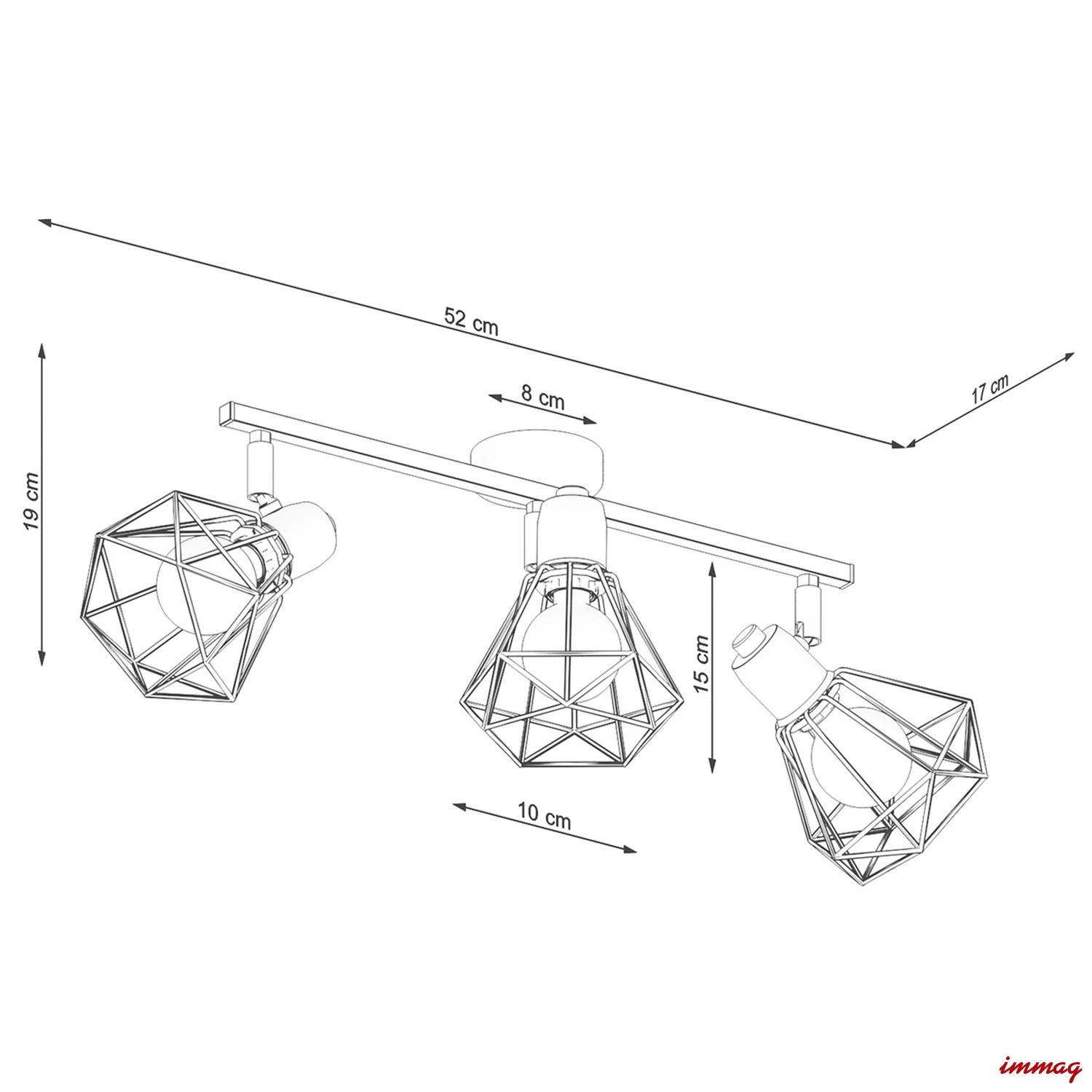 Lampa sufitowa ARTEMIS 3 biała plafon SL.1104 SOLLUX LIGHTING - wymiary