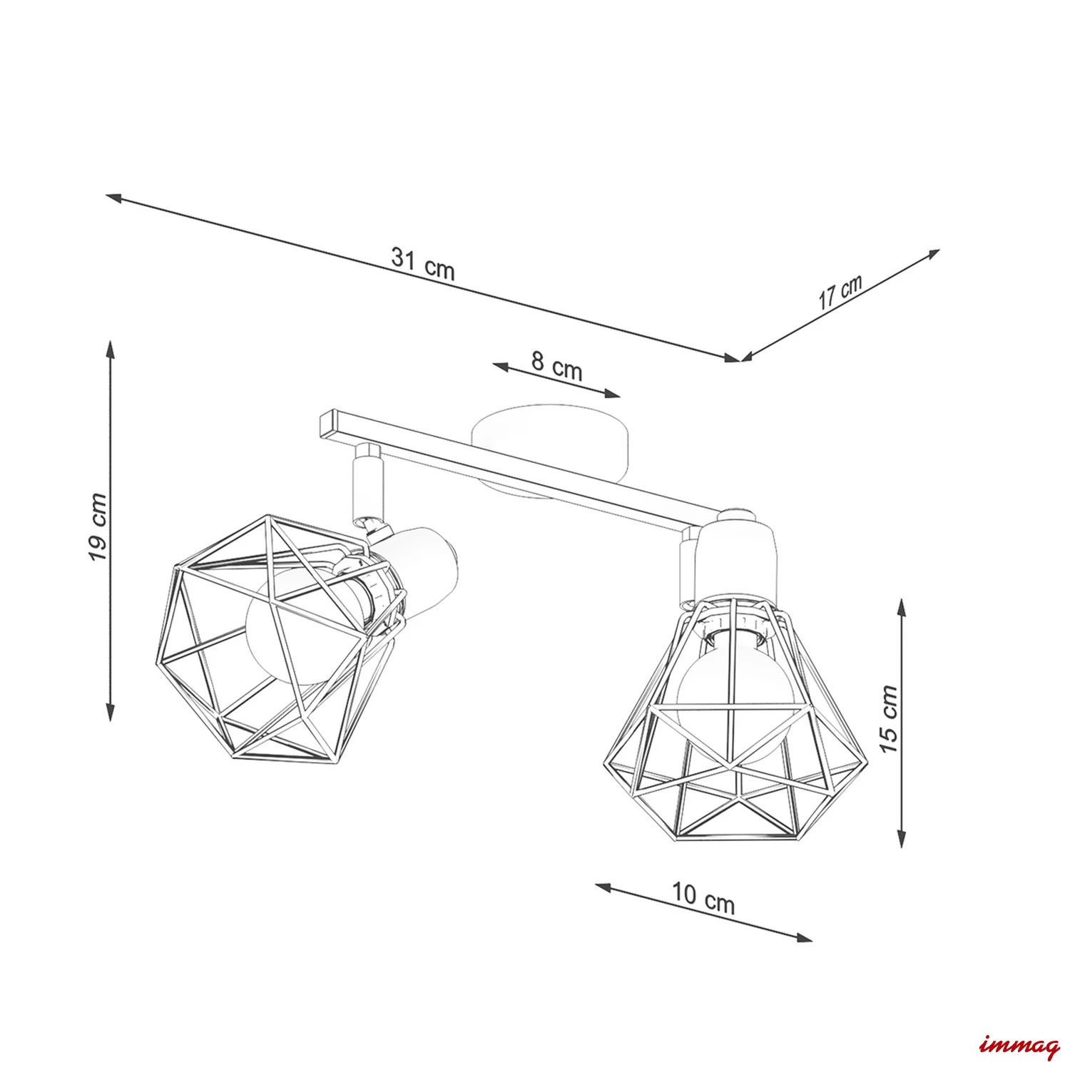 Lampa sufitowa ARTEMIS 2 czarna plafon SL.1106 SOLLUX LIGHTING - wymiary