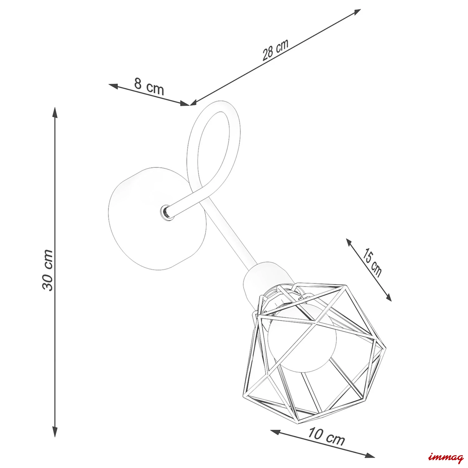 Lampa ścienna ARTEMIS 1S czarna kinkiet SL.1108 SOLLUX LIGHTING - wymiary