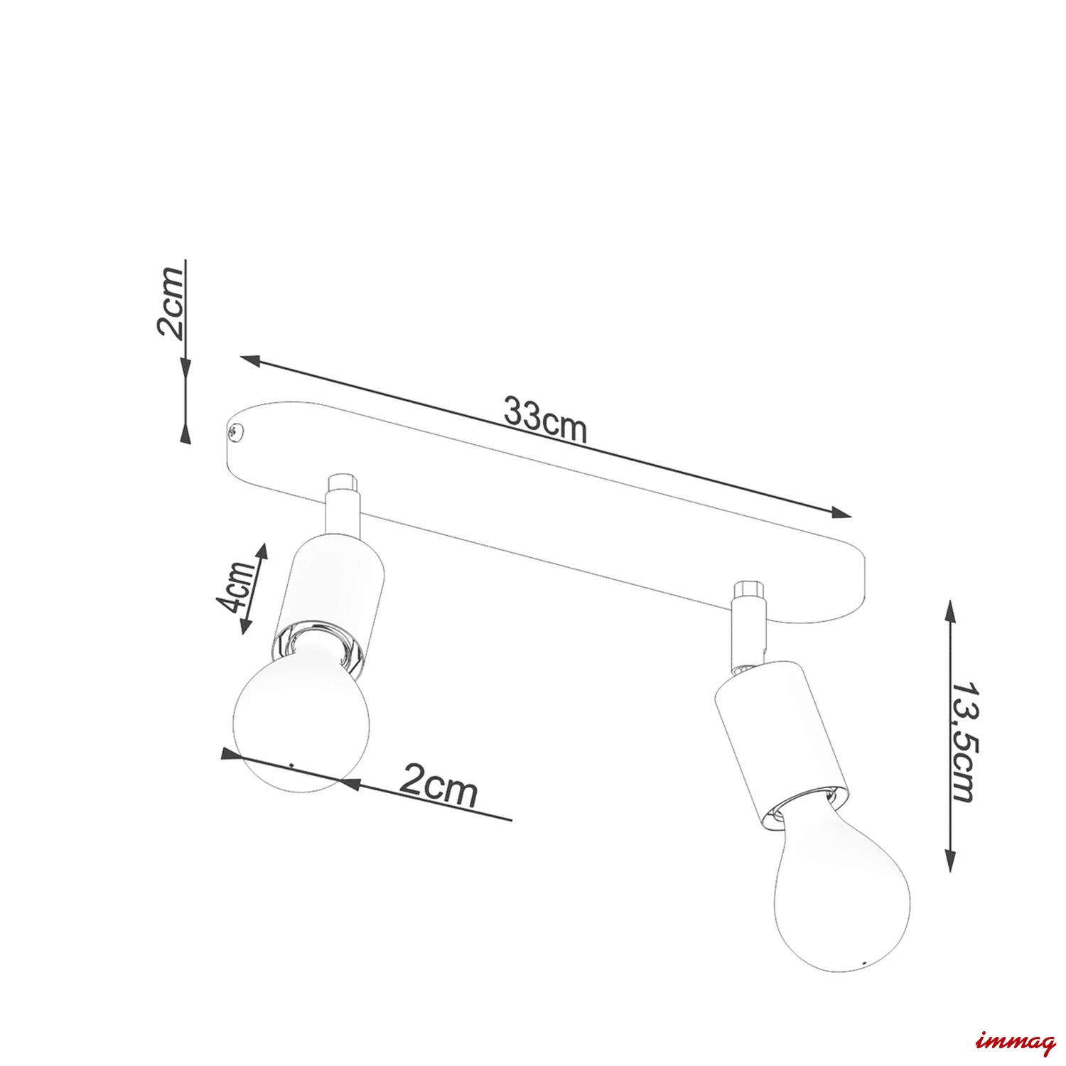 Lampa sufitowa FORNES 2 czarna plafon SL.1121 SOLLUX LIGHTING - wymiary