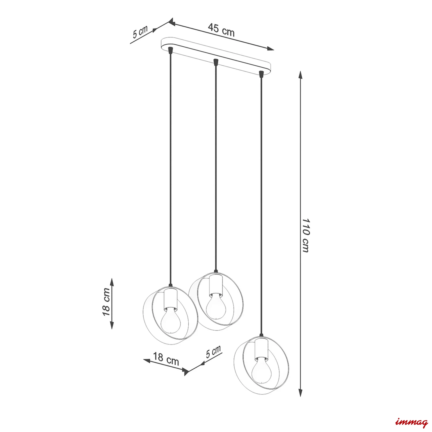 Lampa wisząca TITRAN 3 biała zwis SL.1138 SOLLUX LIGHTING - wymiary