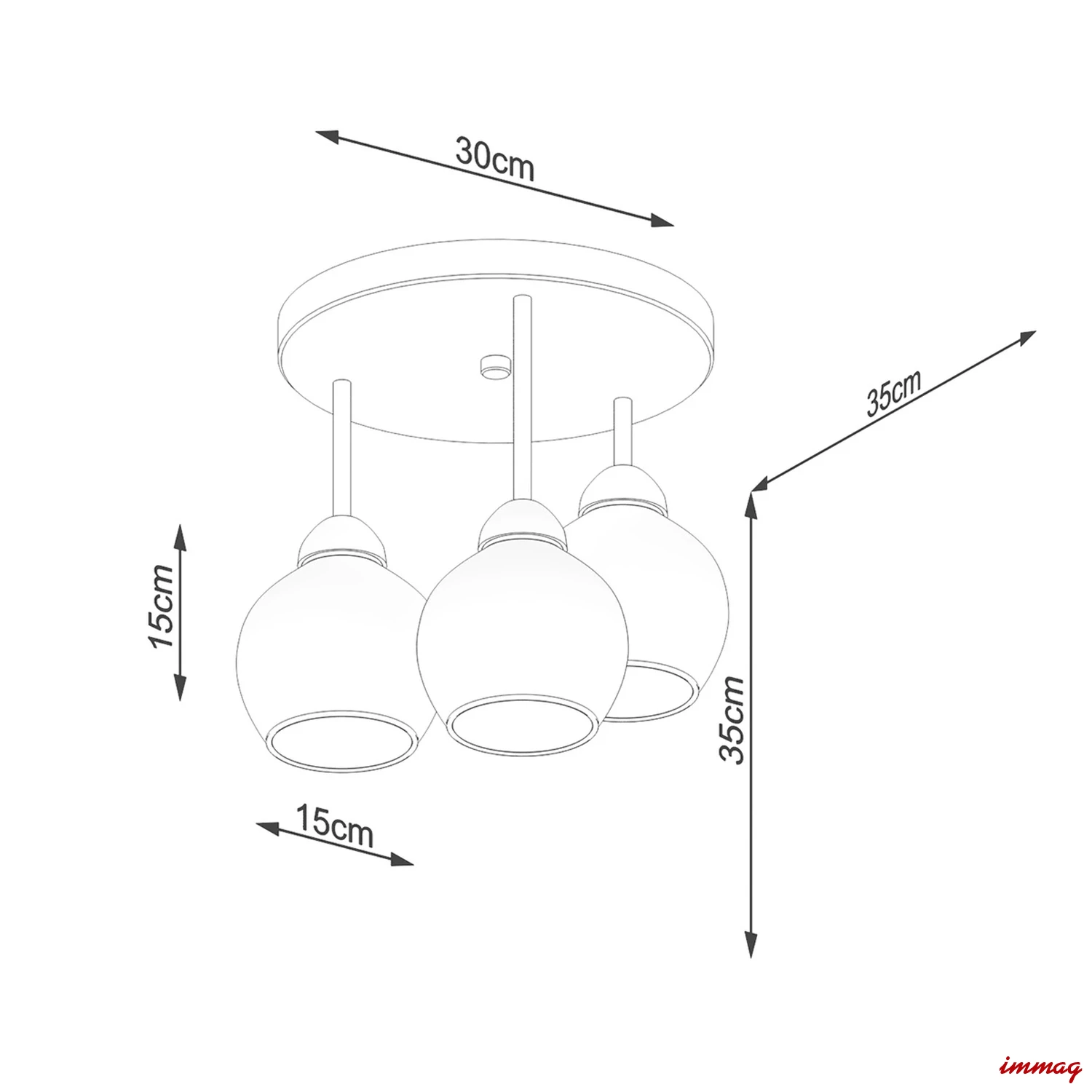 Lampa wisząca ALINO 3 czarna żyrandol SL.1140 SOLLUX LIGHTING - wymiary