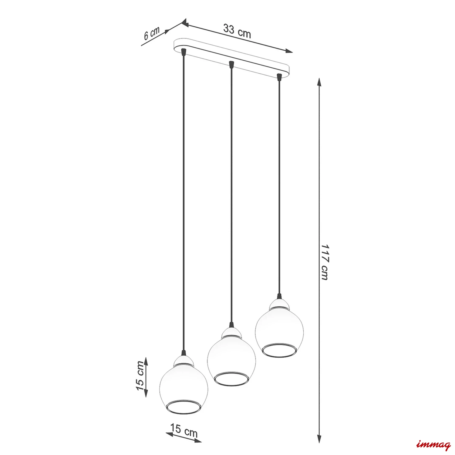 Lampa wisząca ALINO 3 czarna zwis SL.1142 SOLLUX LIGHTING - wymiary