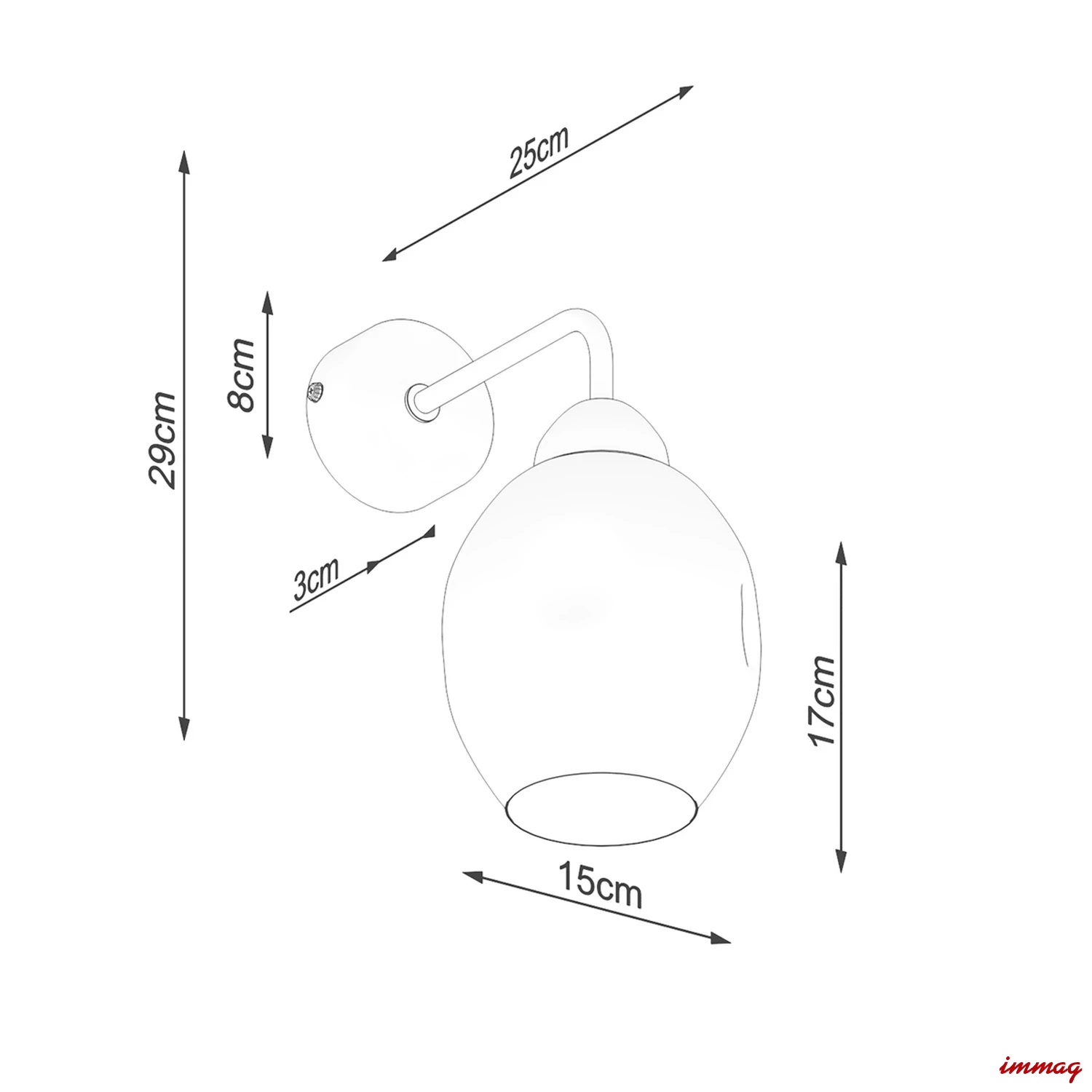 Lampa ścienna FILLAN 1 czarna kinkiet SL.1143 SOLLUX LIGHTING - wymiary