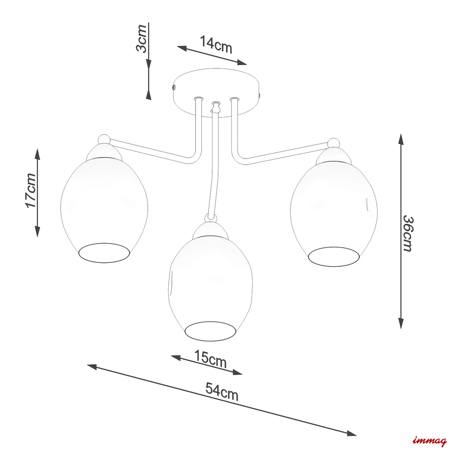 Lampa wisząca FILLAN 3 czarna żyrandol SL.1144 SOLLUX LIGHTING - wymiary
