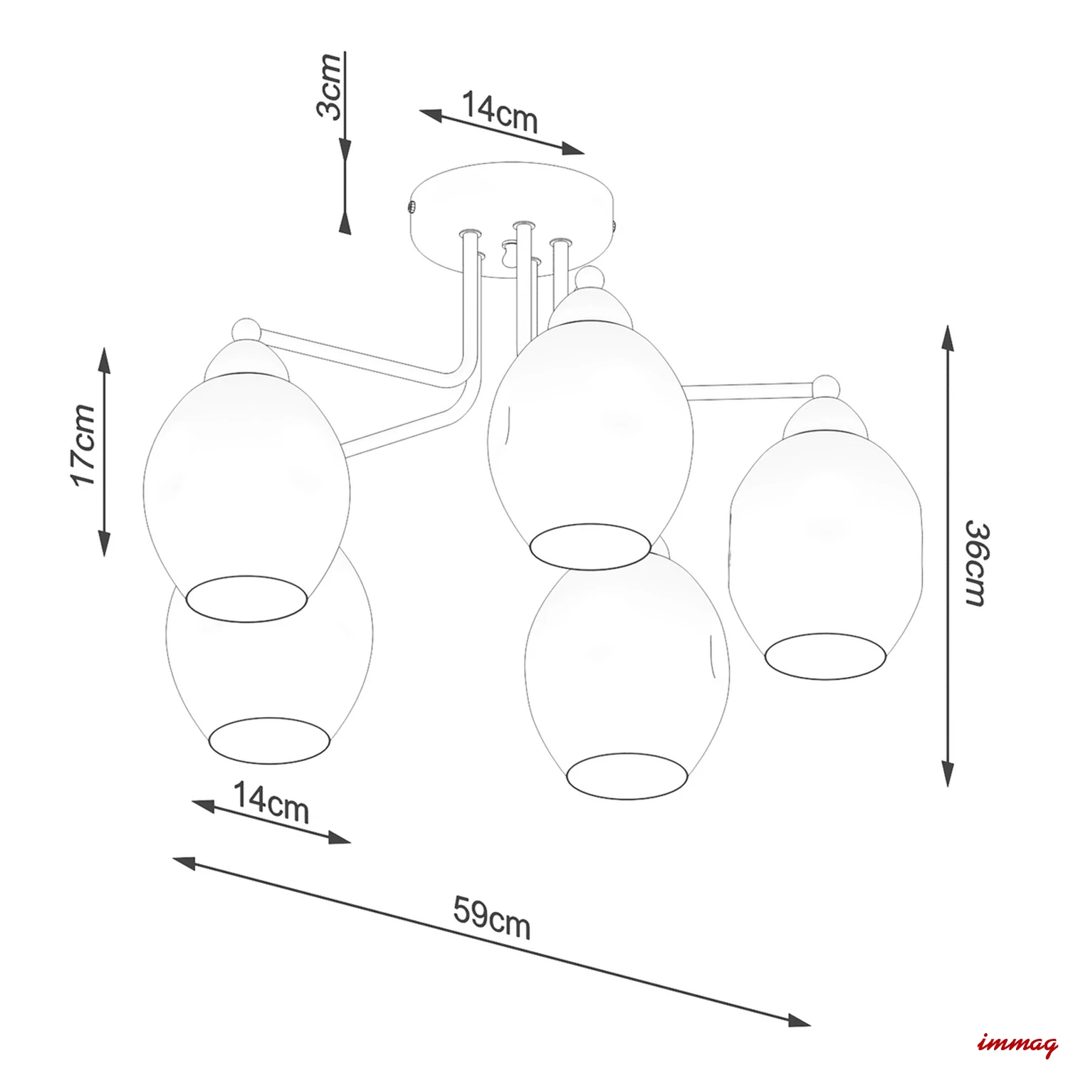 Lampa wisząca FILLAN 5 czarna żyrandol SL.1145 SOLLUX LIGHTING - wymiary