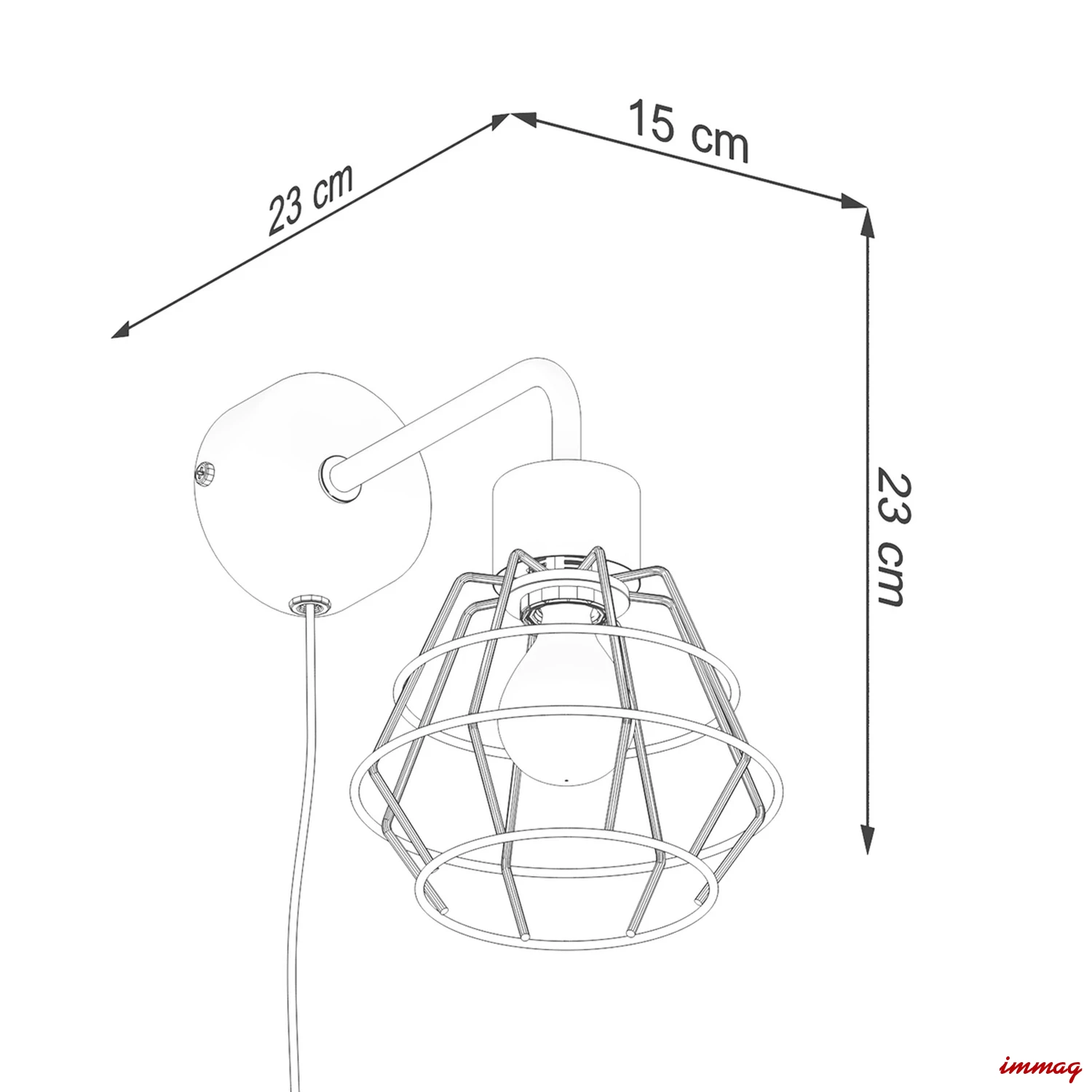 Lampa ścienna SUBA czarna kinkiet SL.1164 SOLLUX LIGHTING - wymiary