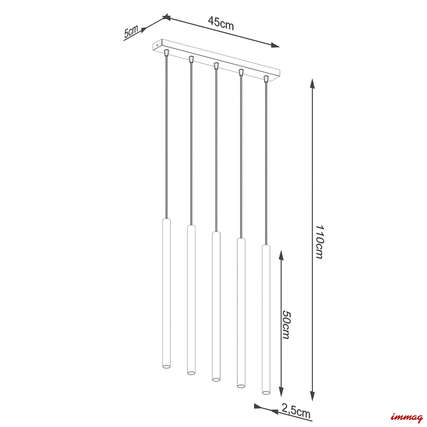 Lampa wisząca PASTELO 5L złota zwis SL.1173 SOLLUX LIGHTING - wymiary