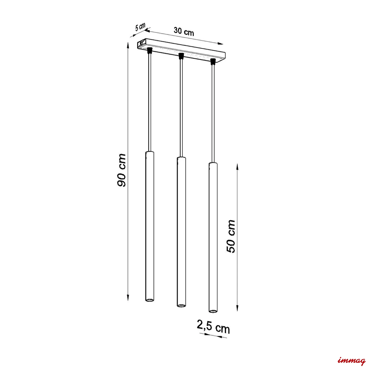 Lampa wisząca PASTELO 3L złoty połysk zwis SL.1196 SOLLUX LIGHTING - wymiary