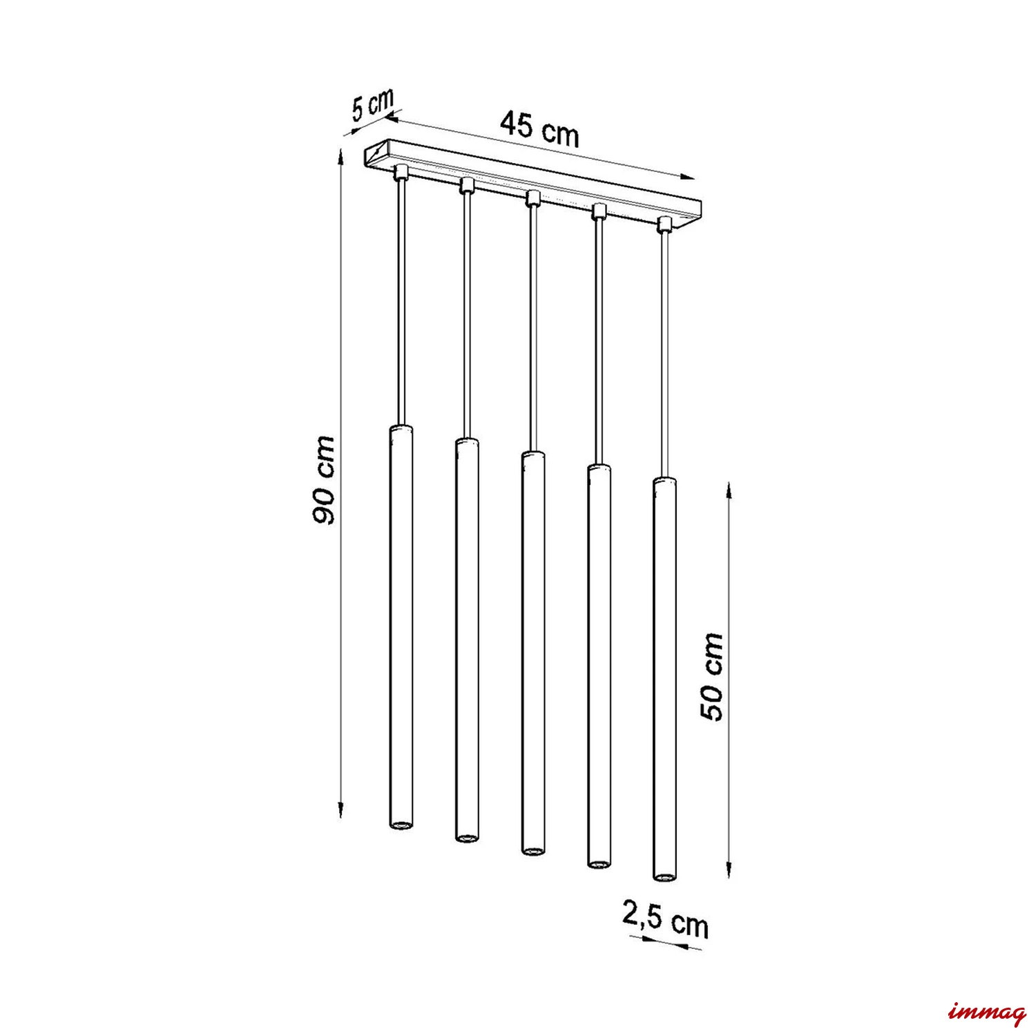 Lampa wisząca PASTELO 5L złoty połysk zwis SL.1198 SOLLUX LIGHTING - wymiary