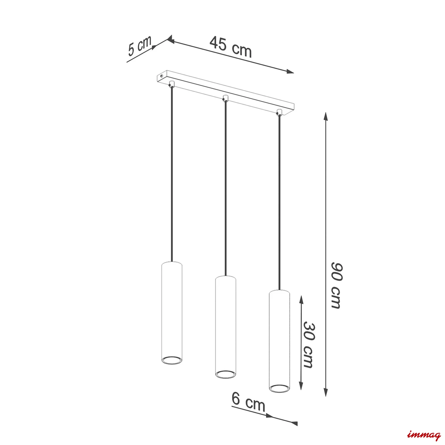 Lampa wisząca LAGOS 3 złoty połysk zwis SL.1201 SOLLUX LIGHTING - wymiary