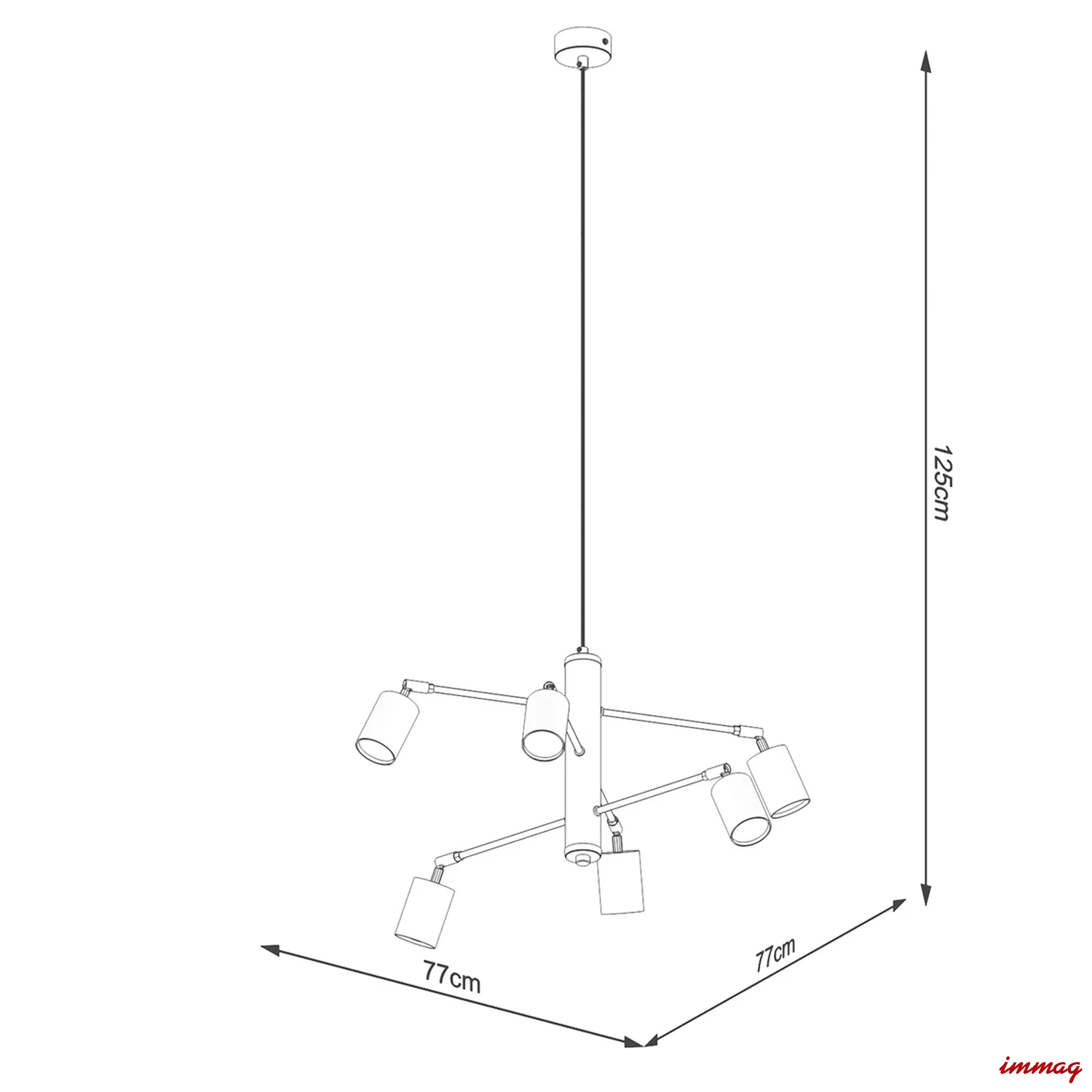 Lampa wisząca LEMMI 6 czarna żyrandol SL.1207 SOLLUX LIGHTING - wymiary