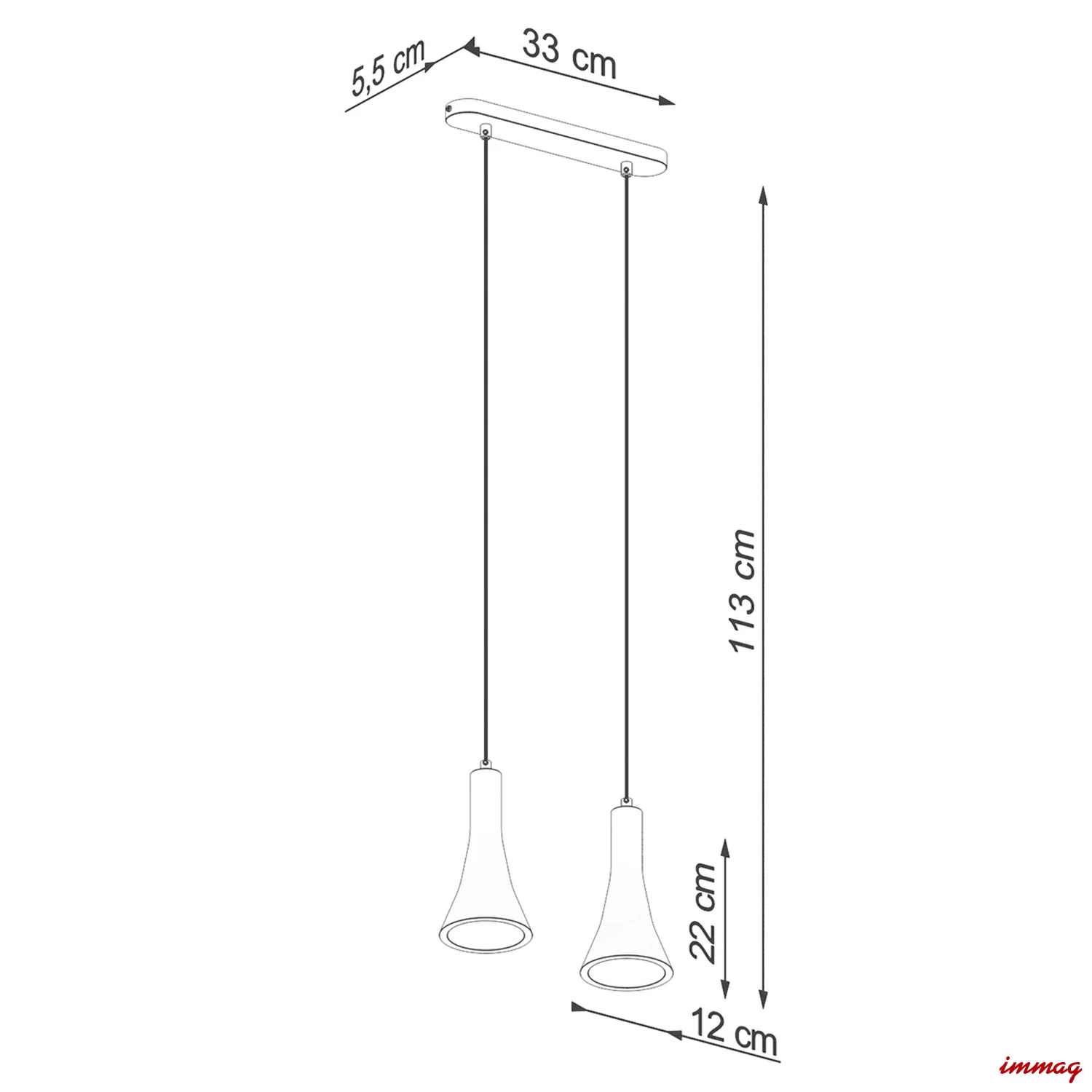 Lampa wisząca REA 2 beton zwis SL.1224 SOLLUX LIGHTING - wymiary