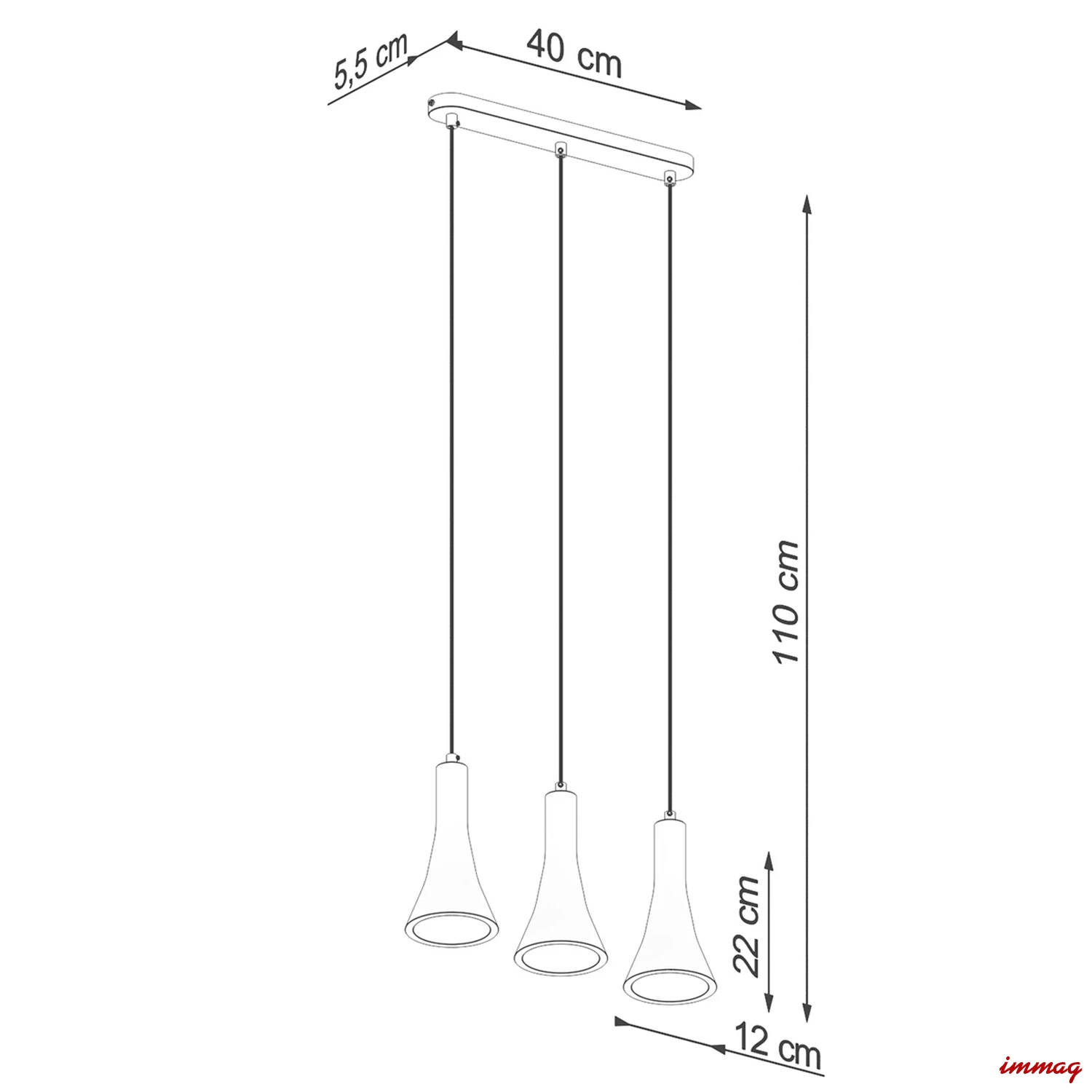Lampa wisząca REA 3L beton zwis SL.1225 SOLLUX LIGHTING - wymiary