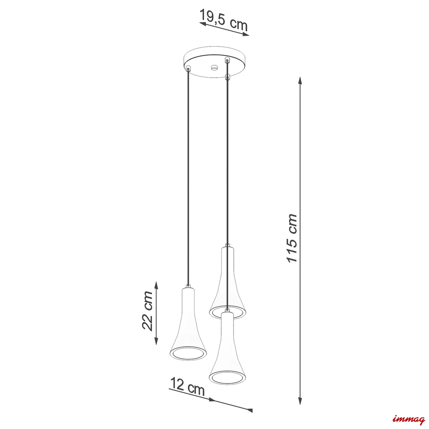 Lampa wisząca REA 3P beton zwis SL.1226 SOLLUX LIGHTING - wymiary