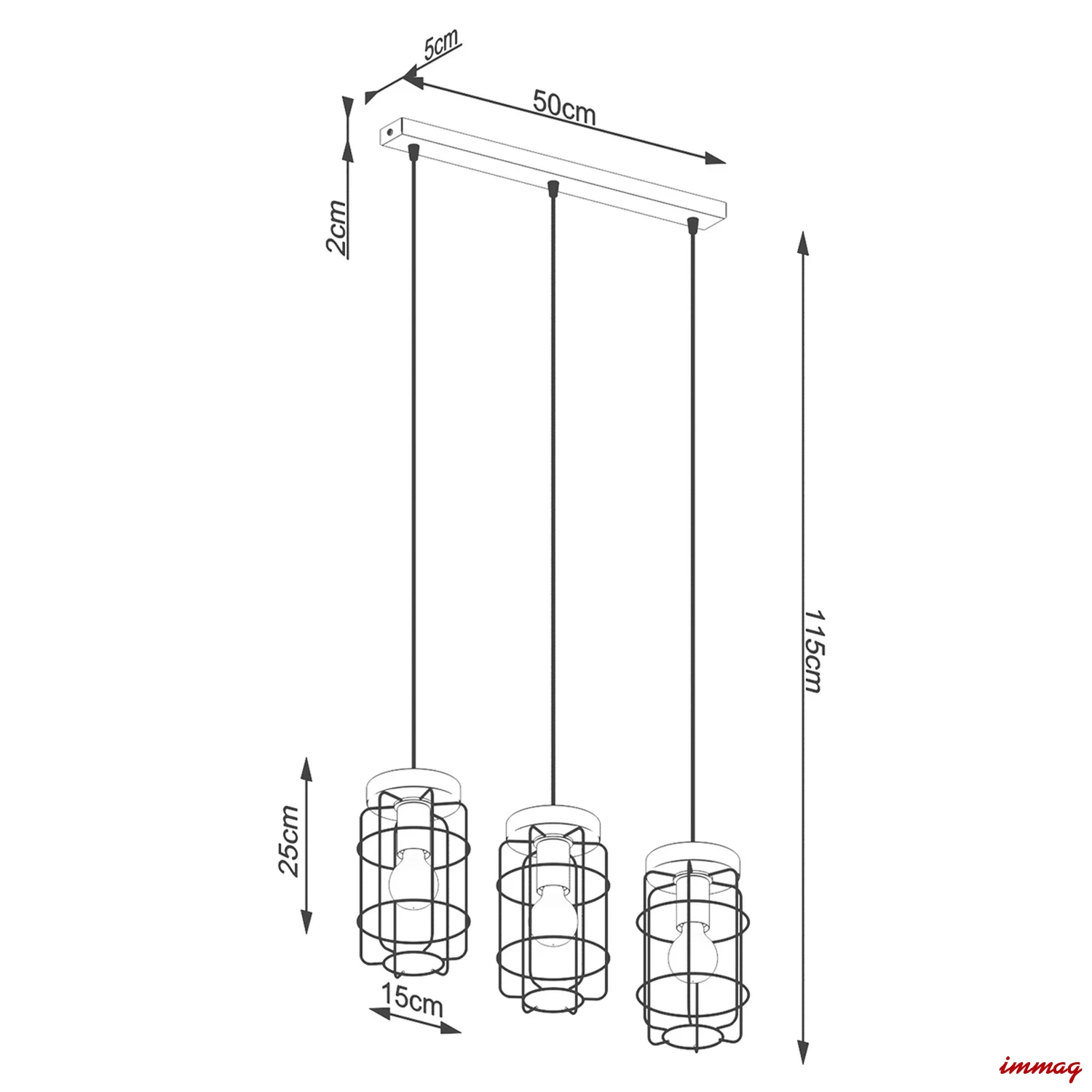 Lampa wisząca GOTTO 3L zwis SL.1264 SOLLUX LIGHTING - wymiary