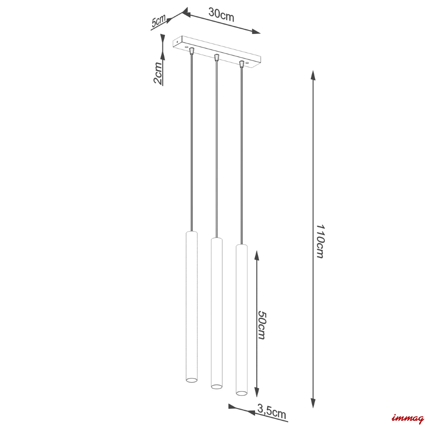 Lampa wisząca PASTELO 3L beton zwis SL.1272 SOLLUX LIGHTING - wymiary
