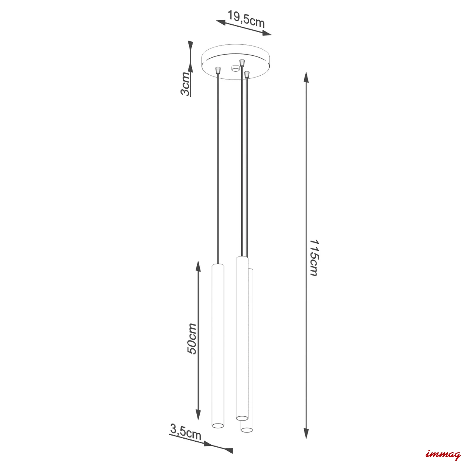 Lampa wisząca PASTELO 3P beton zwis SL.1273 SOLLUX LIGHTING - wymiary